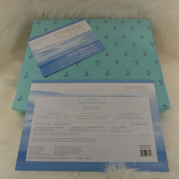 Coastal Life Aqua Twin Anchor Sheet Set - Picture 8 of 8